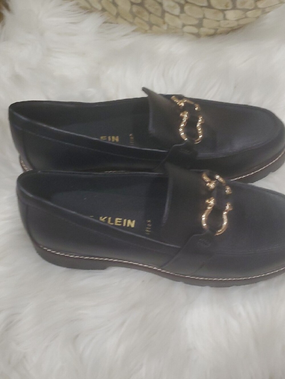 Anne Klein Black Vegan Leather Loafers with Gold Horsebit Accent - Picture 13 of 14
